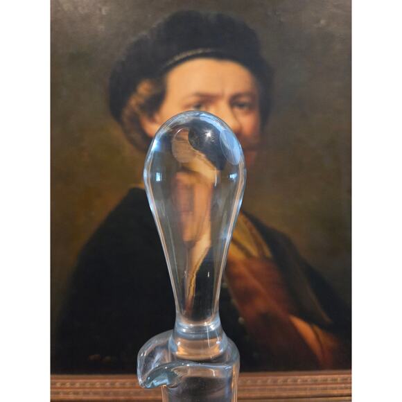 Vintage 1950s Romanian Etched Glass Decanter 17" w/ Stopper Floral Design - Picture 2 of 9